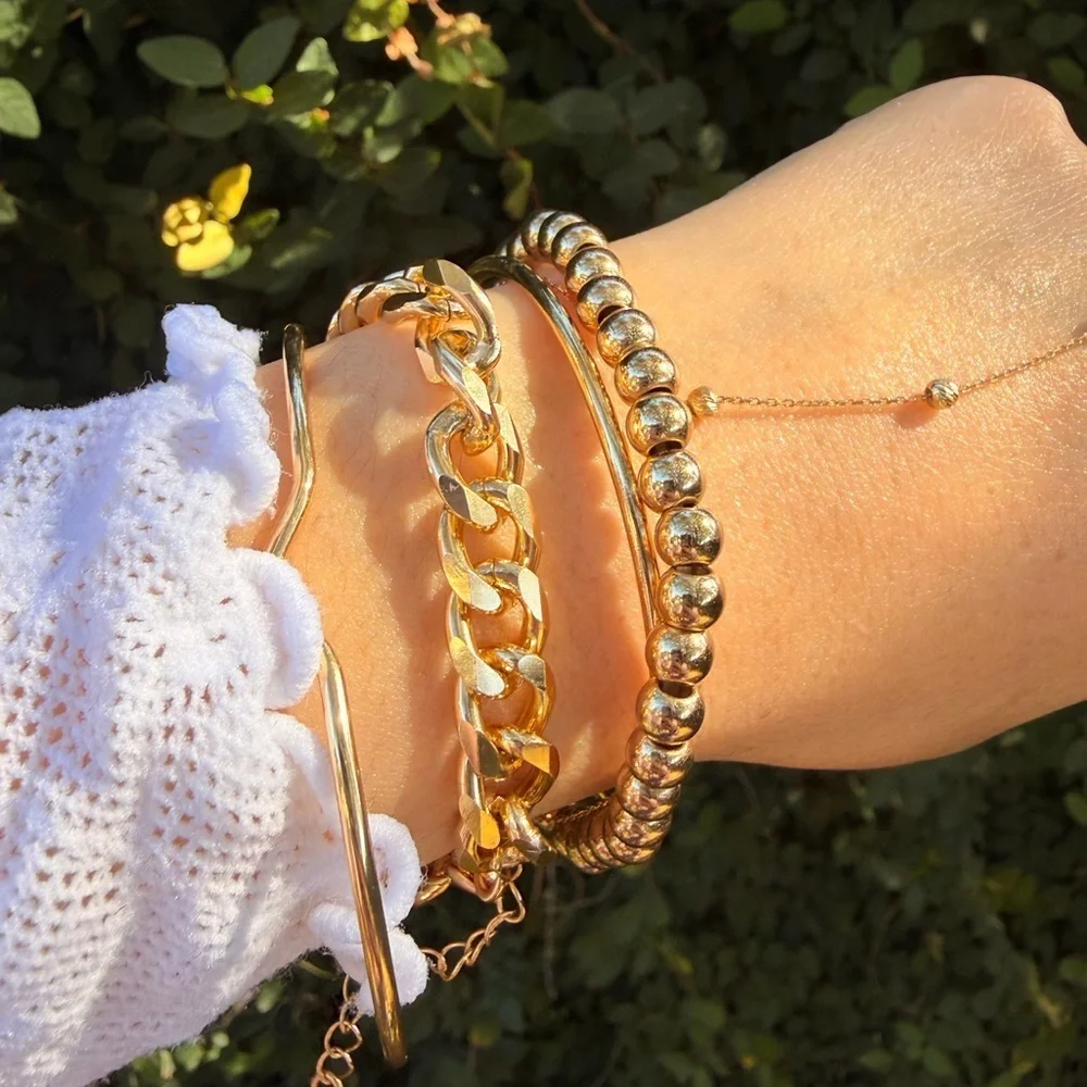 Four 4 Bracelets Set Gold